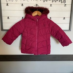 THE CHILDREN’S PLACE 18/24 M burgundry fleece hooded puffer jacket